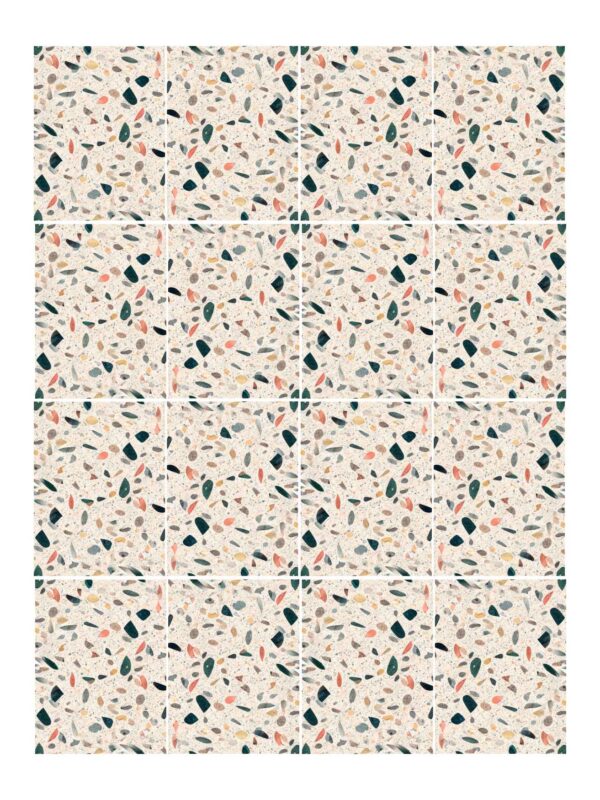 Fliesenaufkleber Terrazzo Koralle im Rechteckformat an der Wand