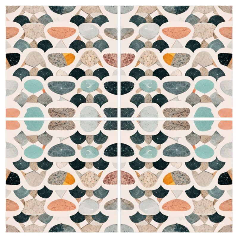Fliesenaufkleber Terrazzo Kaleidoskop – vier Fliesenmotive im Muster